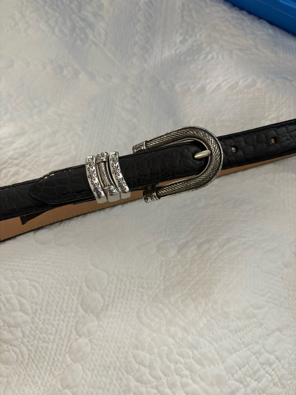 Brighton Black Textured Belt with Decorative Silver Buckle